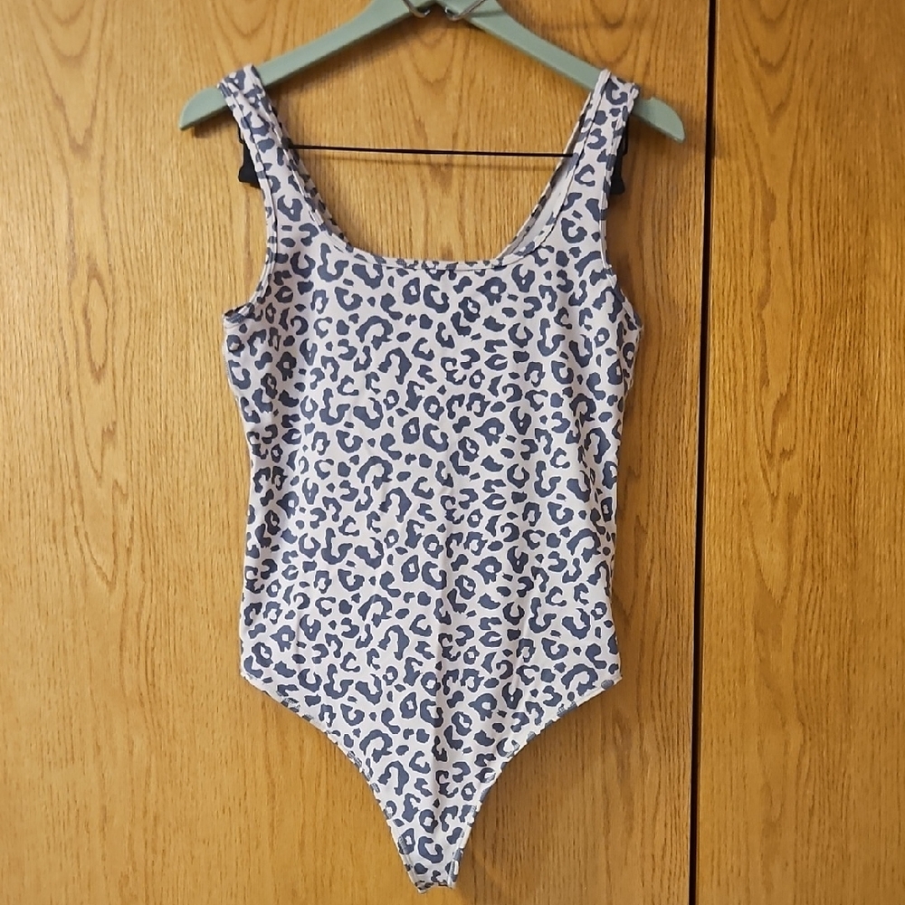 Abercrombie & Fitch Blue and White Leopard Bodysuit